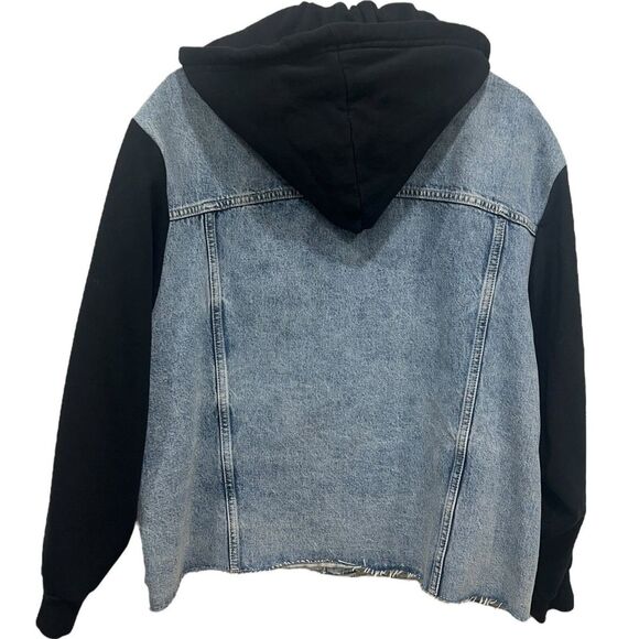 AllSaints Jacket Milena Hooded Denim Size L (US 8) Indigo Blue Black Button - Picture 5 of 10